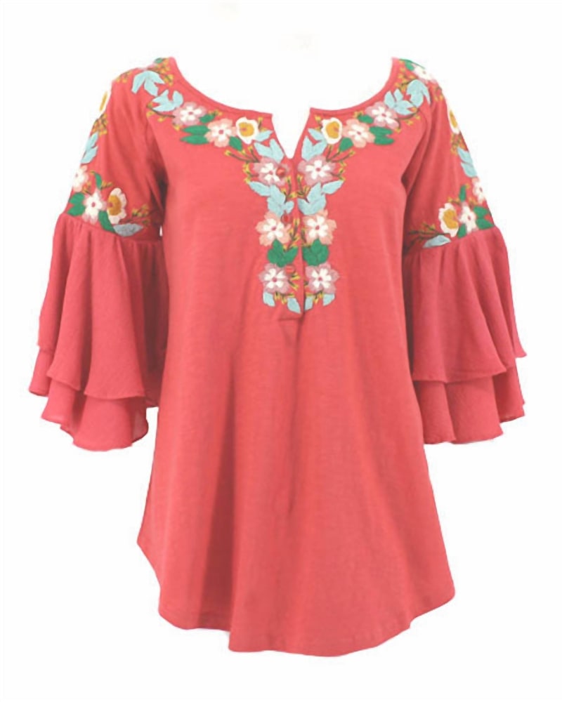 Front of a size XLARGE Women'S Austin Tunic in Tangerine in Tangerine by Vintage Collection. | dia_product_style_image_id:341222